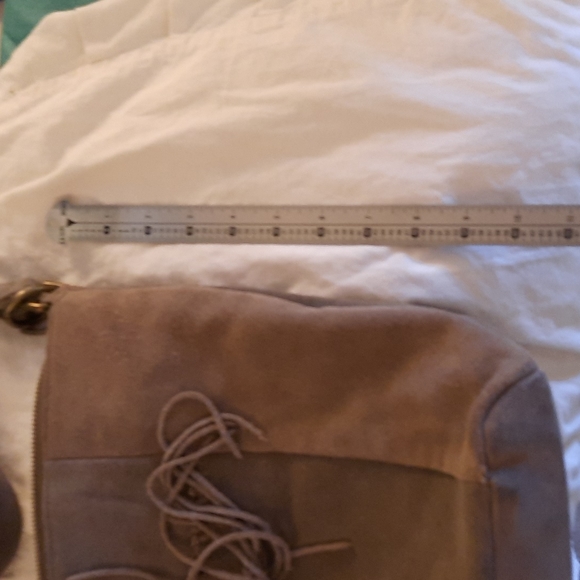 Y2k Luckys brand beige grey suede leather shoulder bag - Picture 10 of 11